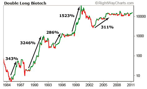 Performance of a Hypothetical Double-Long Biotech Stock Index